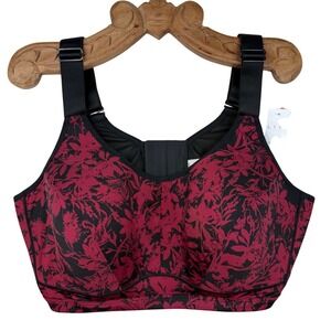 LIVI Lane Bryant Underwire Sports Bra 44DDD Red Black Floral Wicking NEW m5513